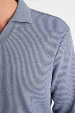 Жаккардовый свитшот стандартного кроя с воротником-поло - Defacto фото 5