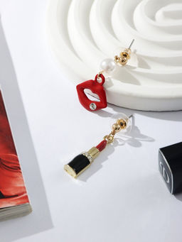 Серьги ассорти «Красотка» помада, губы, цвет красно-чёрный в золоте
