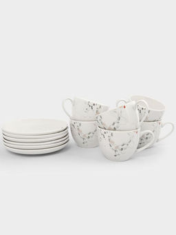 Пара чайная, 6 перс, 12 пр, 220 мл, фарфор N, белая, Цветы и листья, Primrose