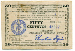 Банкнота 50 сентаво 1944 года Филиппины (Минданао, Администрация США)
