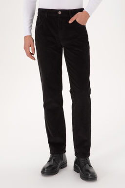 Erkek Koyu Siyah Regular Fit Kanvas / Chino Kadife Pantolon