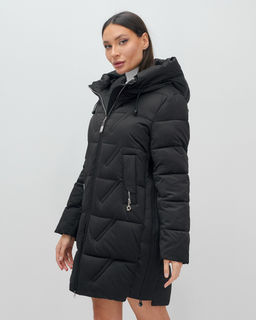 Куртка зимняя женская классическая с капюшоном черного цвета 7671Ch - Visdeer фото 2