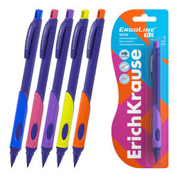 Цена за 12 шт. Карандаш механический ErichKrause ErgoLine® Kids Neon 2.0 мм, с точилкой, НВ (в блистере 1 шт.)