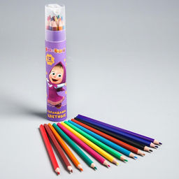 Цветные карандаши, 12 цветов, в тубусе с точилкой, Маша и Медведь