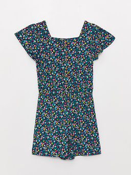 Kare Yaka Desenli K?sa Kollu K?z ?ocuk Tulum