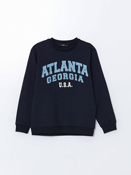 Bisiklet Yaka Bask?l? Erkek ?ocuk Sweatshirt