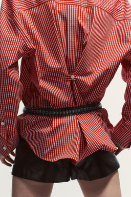 OVERSIZE CHECK POPLIN SHIRT - Zara фото 6