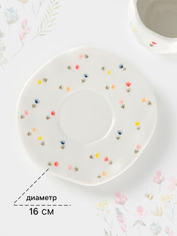Чайная пара Доляна «Цветочное утро», чашка 320 мл, блюдце d=16 см, ручная роспись, керамика, белая