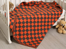 Одеяло 50% ОПШ-3 Клетка п/шерсть 100*140 оранж. с сер.
