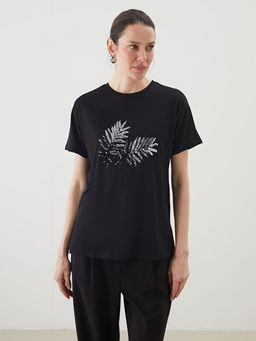 Bisiklet Yaka Pul Payetli Kad?n Ti??rt