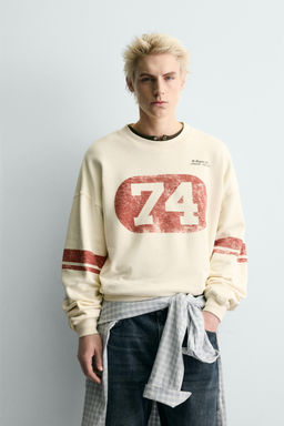 SUDADERA LAVADA ESTAMPADO CONTRASTE / Blanco roto - Zara фото 2