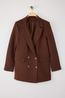 Kahverengi Oversize Astarl? Dugmeli Dokuma Blazer Ceket TWOAW22CE0167