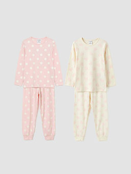 Bisiklet Yaka Desenli K?z ?ocuk Pijama Tak?m? 2li