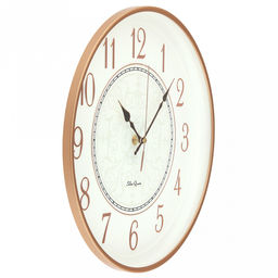 Часы настенные "Видение" д35см, h5см, мягкий ход, циферблат "Вензель" белый/перламутровый; цифры арабские, розовое золото; корпус пластик, медный/белый; в коробке (Китай)