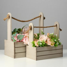 Набор кашпо деревянных 2 в 1 (25.51530; 201223) Прованс, светло-серый