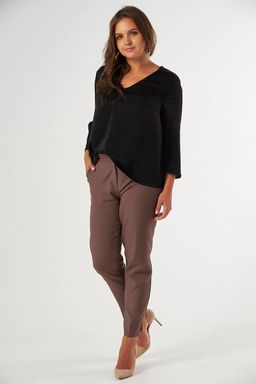 Блузка нарядная с кружевом большого размера черная - Fly фото 3