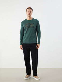 Bisiklet Yaka Uzun Kollu Bask?l? Erkek Sweatshirt