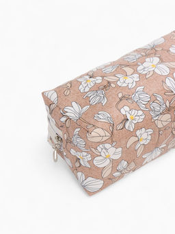 Косметичка на молнии женская, с рисунком, с рисунком, пастельно-коричневая - Simaland фото 4