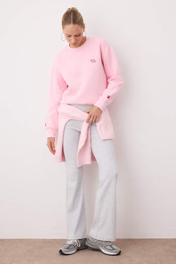 Ac?k Pembe Regular/Normal Kal?p Nak?s Detayl? Kal?n Ici Polarl? Orme Sweatshirt TWOAW26SW00200 - Trendyolmilla фото 2
