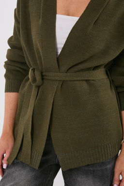 Кардиган объемный без застежки хаки