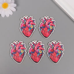 Декор для творчества дерево «Сердце в цветах», набор 5 шт., 5.5×4×0.3 см