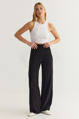TRENDYOLMILLA Siyah Beli Esnek Lastikli Wide Leg/Genis Paca Dokuma Pantolon TWOSS25PL00019 фото 2