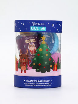 Подарочный набор новогодний в тубусе Медвежонок, бомбочка, гель, мочалка, URAL LAB