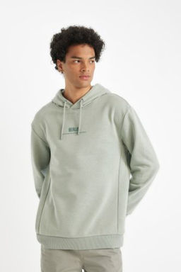 Relax Fit Kapusonlu Bask?l? Sweatshirt