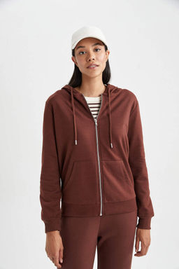 Базовая толстовка на молнии с капюшоном обычного кроя - Defacto фото 5