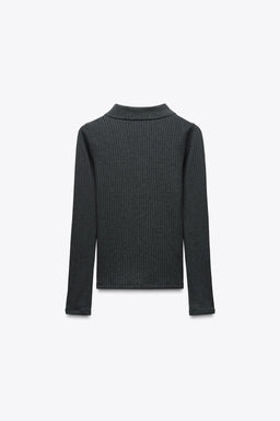 CABLE-KNIT POLO TOP - Zara фото 21