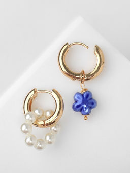 Серьги со съёмным элементом Трансформер цветок, цвет бело-синий в золоте