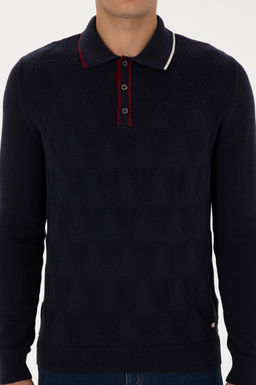 Erkek Regular Fit Polo Yaka Lacivert Kazak