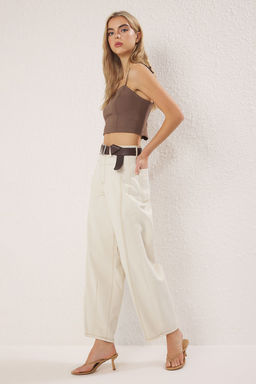 TRENDYOLMILLA Koyu Mavi Kahverengi Kemerli Dikis Detayl? Yuksek Bel Barrel Balon Jeans TWOSS25JE00182  фото 6