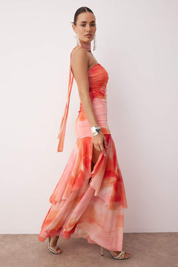 Pembe-Cok Renkli Fular Detayl? Astarl? Abiye Elbise TPRSS25AE00193 - Trendyolmilla фото 2