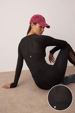 Siyah Micro S?rt File ve Reflektor Bask? Detayl? Orme Spor Ust/Bluz THMAW26BZ00001 - Trendyolmilla фото 10