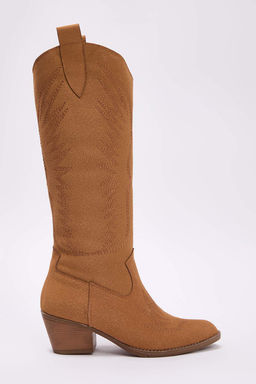 Trendyolmilla Shoes Vizon Islemeli Blok Topuklu Suet Kad?n Kovboy Cizme TAKAW25CZ00016 фото 3