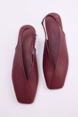 Bordo Hakiki Deri Arkas? Ac?k Kare Burun Kad?n Babet TAKSS25BE00018