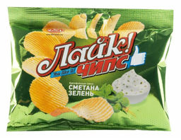 Лайк (ЧИПСЫ) со вкусом СМЕТАНЫ и ЗЕЛЕНИ чипсы картофельные вес 20 г (Матяш)