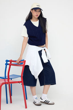 Lacivert 2li T-Shirtlu Sac Orgu Triko Kazak TWOAW26KZ00131