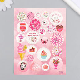 Цена за 5 шт. Декор для творчества картон «Фишки и пуговки. Розовый», 24 шт., 13×16.5 см