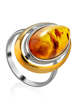 Крупное кольцо, украшенное янтарём Аллегро