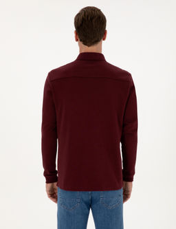 Bordo Regular Fit %100 Pamuk 3 _plik Polo Yaka Sweatshirt