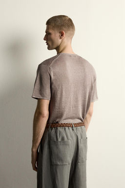 CAMISETA PUNTO RELAXED FIT 100% LINO / Marr?n / Topo - Zara фото 3
