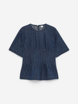 Top denim plisado