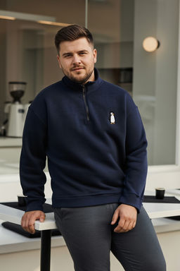 Lacivert Yeni Oversize Buyuk Beden Dokulu Dik Yaka Penguen Nak?sl? Sweatshirt TMNAW26AO00000 - Trendyolmilla фото 9