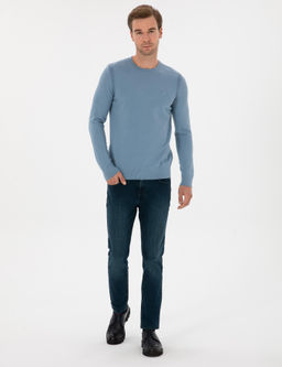 Petrol Slim Fit Pamuk Kar___ml_ Jean Pantolon