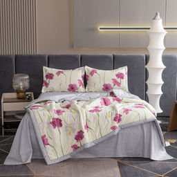 Комплект постельного белья Сатин с Одеялом 100% хлопок на резинке OBR155 Евро/50-70 2 шт