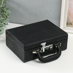Шкатулка кожзам для украшений Кейс. Кожа крокодила чёрная 18,5х24х9 см - Simaland фото 2