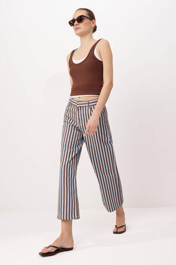 Cok Renkli Yuksek Bel Wideleg %100 Pamuklu Cizgili Jeans TWOSS26JE00228 - Trendyolmilla фото 3
