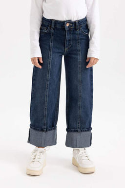 Широкие джинсовые брюки с отворотами для девочек - Defacto фото 7